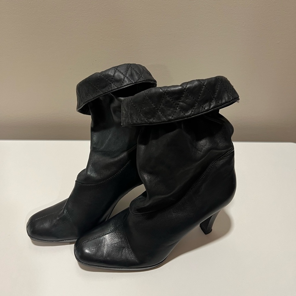 Worthington sloughed or cuffed black leather boots